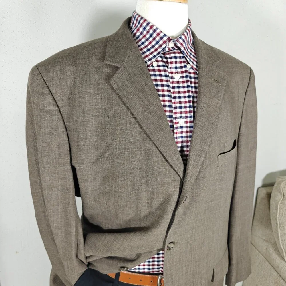 Coconut Grove Men's Sport Coat Blazer Three Button‎ Brown Linen Polyester 48R